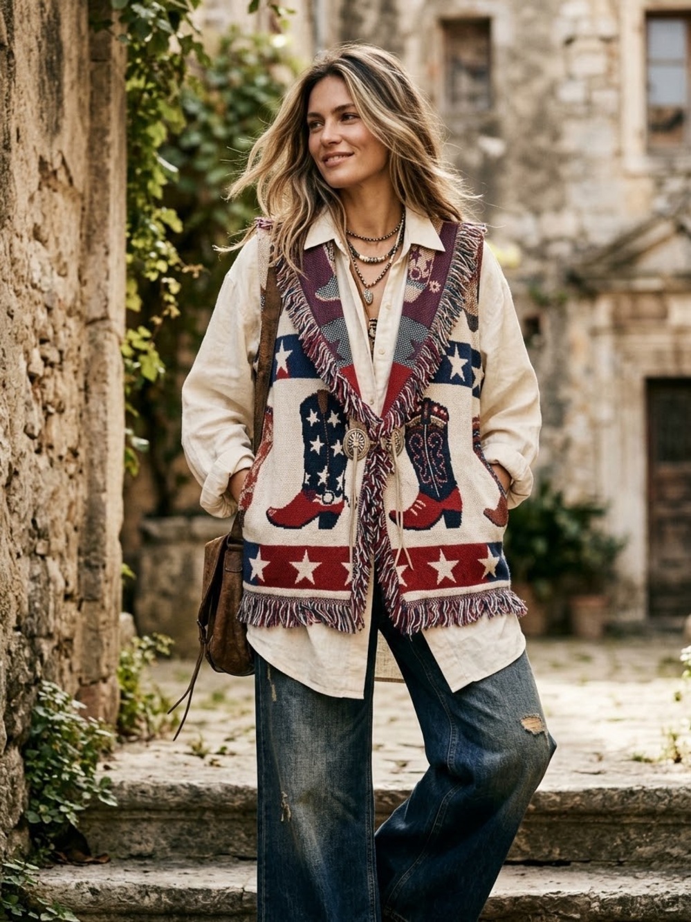 Vintage Western Plains Tapestry Boot Vest | M/L